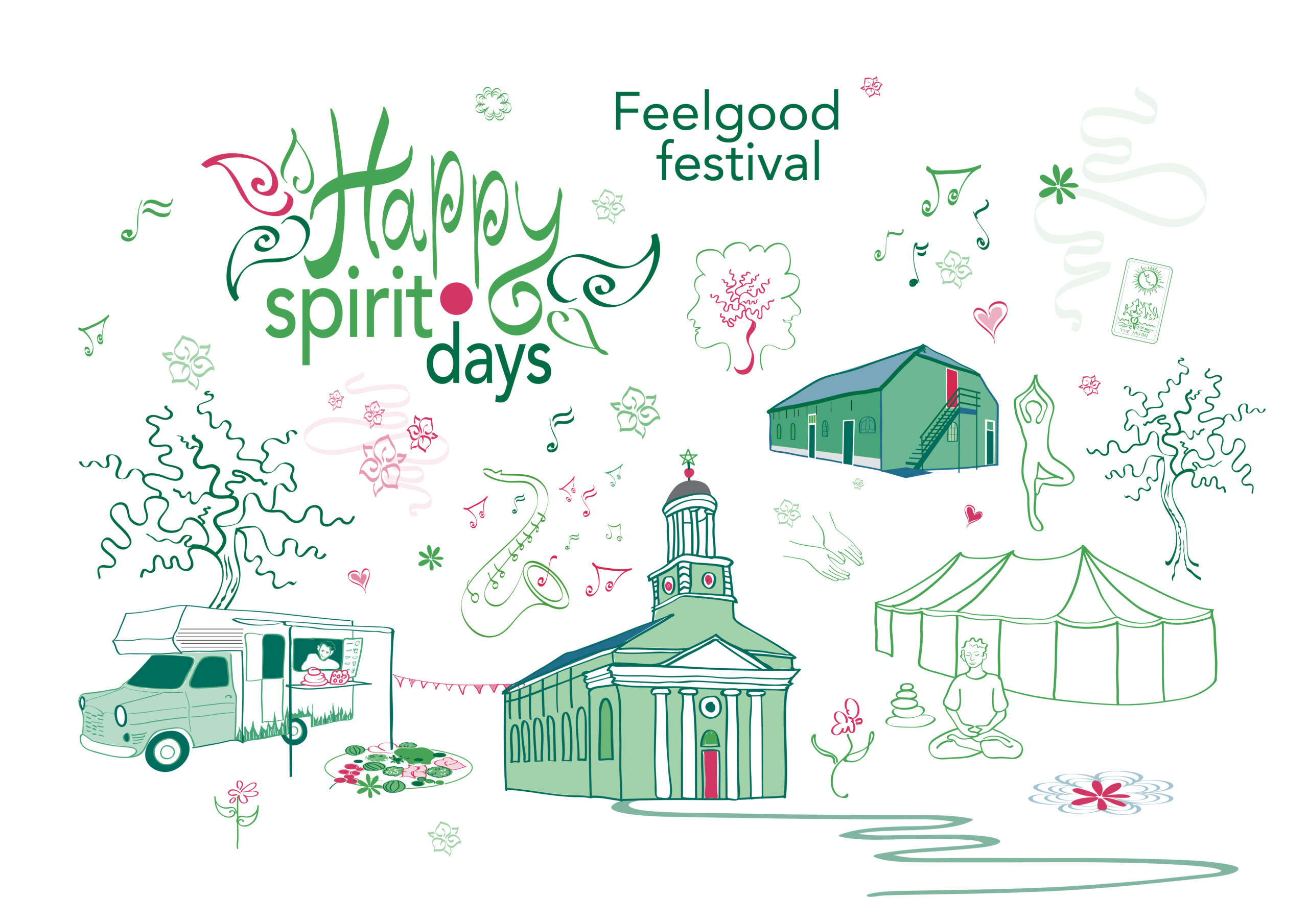De getekende plattegrond waar het Happy Spirit Days Festival wordt georganiseerd door BIEN PR 
